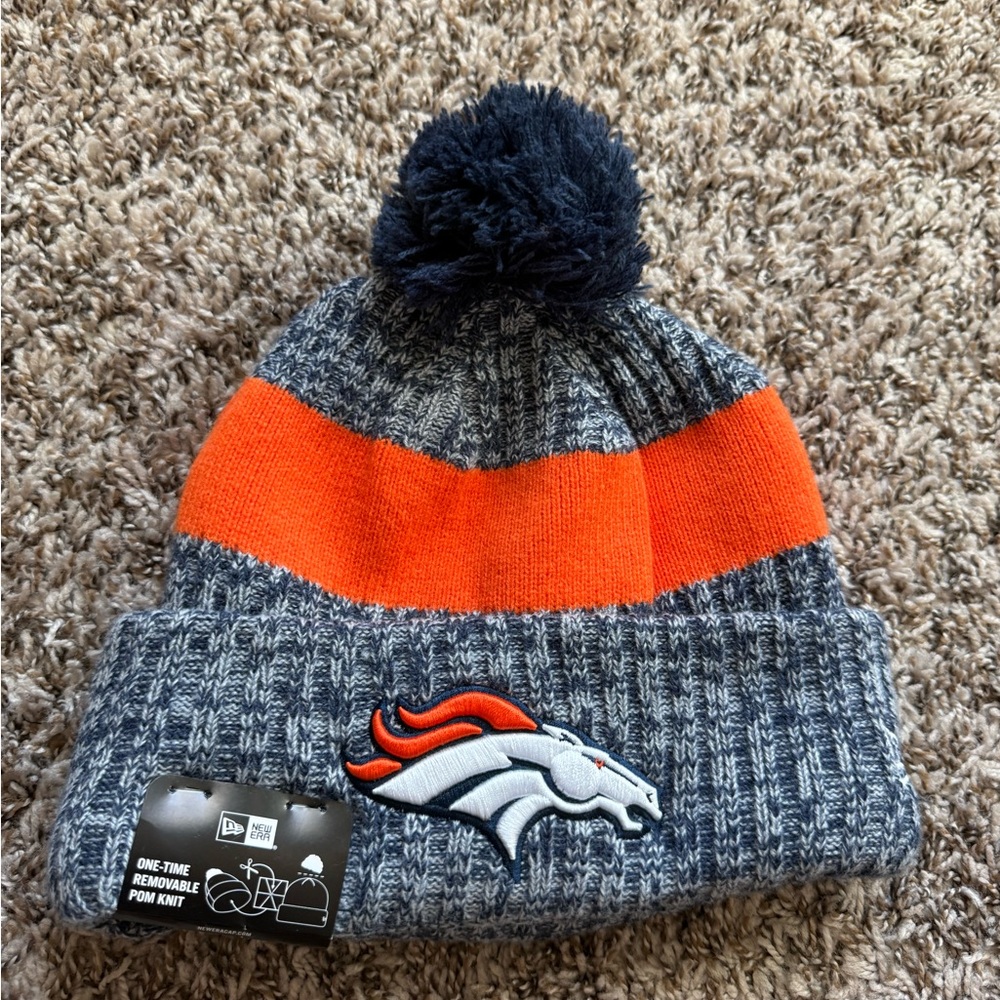 New Era Broncos Knit Beanie with Orange Stripe